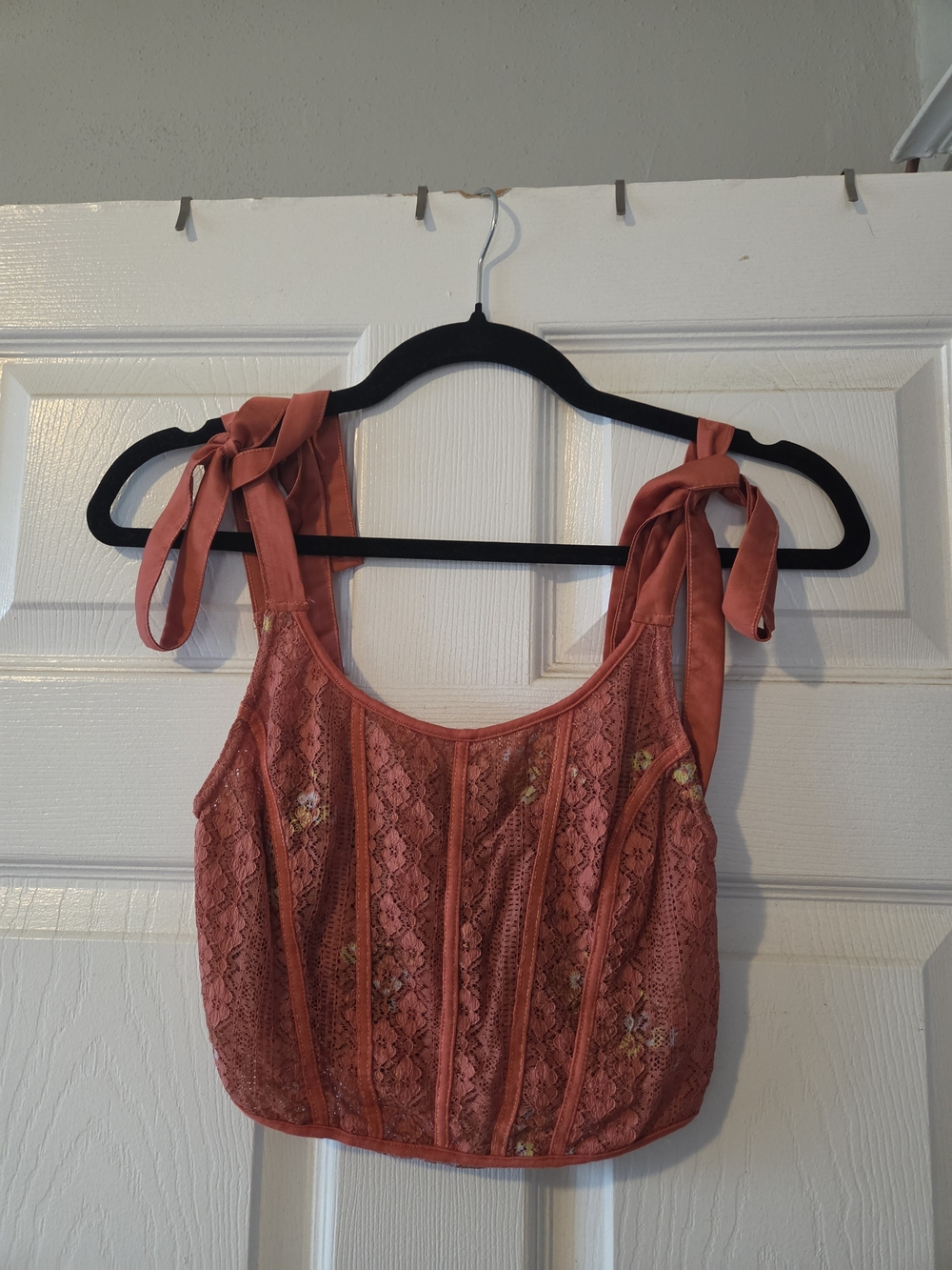 Rust Lace Tie-Shoulder Crop Top - Free People